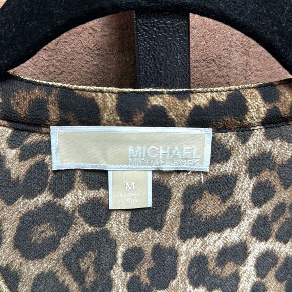 Michael Kors Women’s Cheetah V Neck Long Ballon Sleeve Top Size Medium - Picture 3 of 8